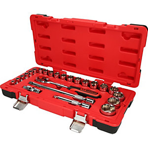 1/2'' CHROMEplus Steckschlüssel-Satz, 24 Teile, Flank Traction.