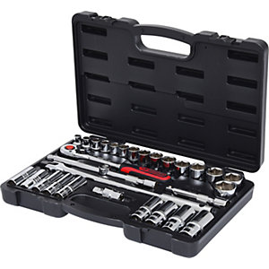 1/2'' CHROMEplus Steckschlüssel-Satz, 30-teilig, 6-kant, Zollgrößen, Flank Traction.